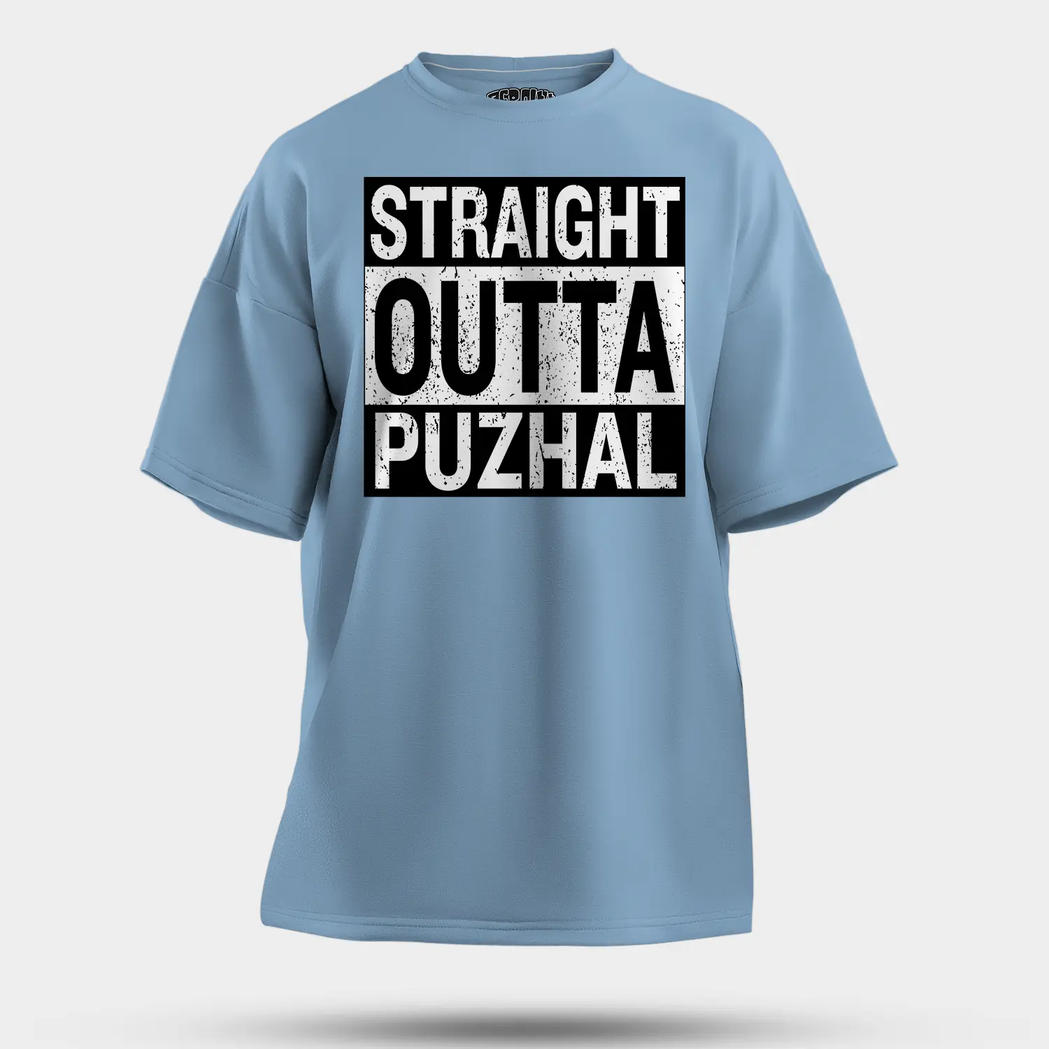 Straight Outta Puzhal Men/Unisex Oversized T-Shirt in Baby Blue Color