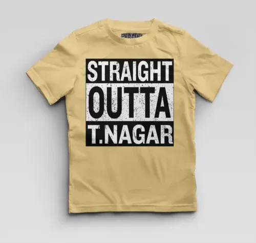 Straight outta t-nagar boys round neck t-shirt in beige color