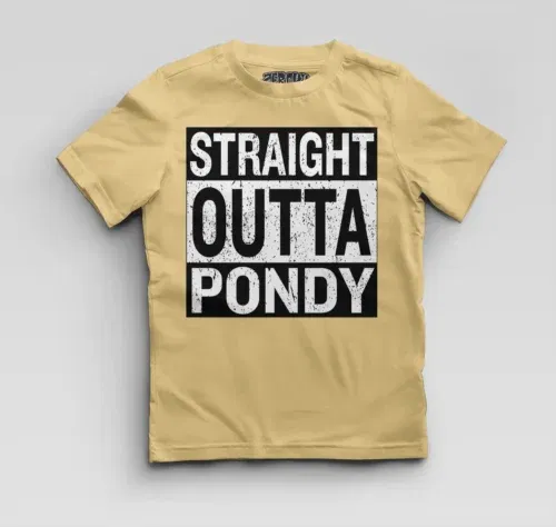 Straight outta pondy boys round neck t-shirt in beige color