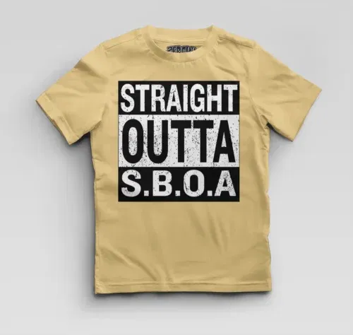Straight outta sboa boys round neck t-shirt in beige color