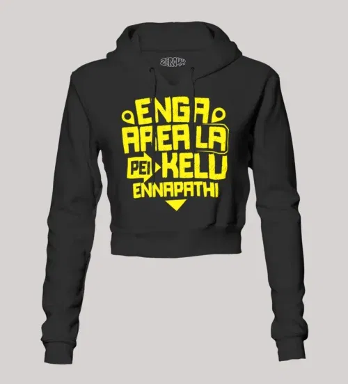 Enga area la pei kelu ennapathi women's crop hoodies in black color