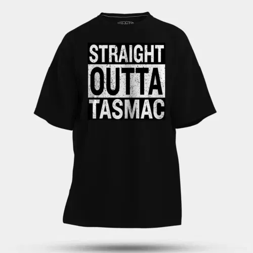 Straight outta tasmac men/unisex oversized t-shirt in black color
