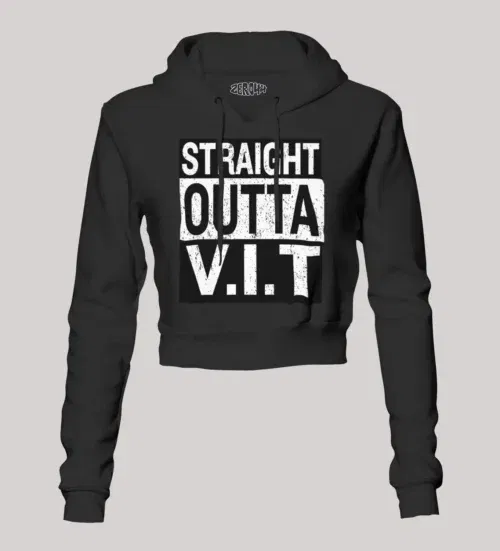 Straight outta vit women's crop hoodies in black color