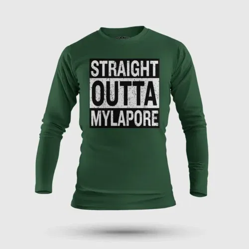 Straight outta mylapore men/unisex long sleeve t-shirt in bottle green color