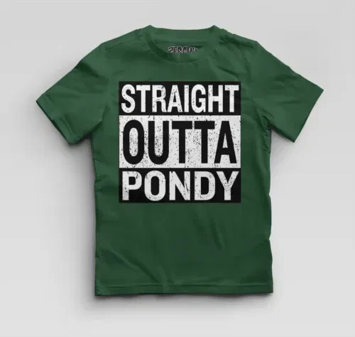 Straight outta pondy boys round neck t-shirt in bottle green color