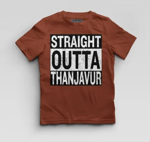 Straight outta thanjavur boys round neck t-shirt in brick red color