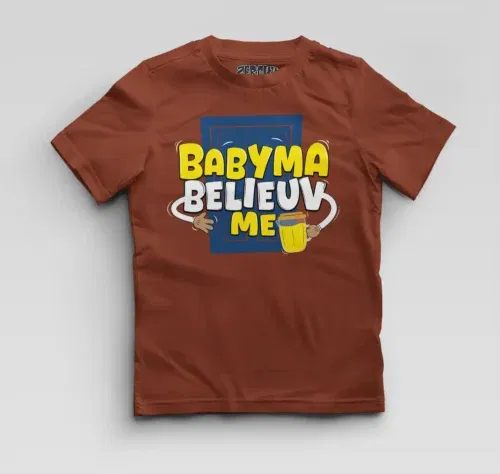 Babyma belieuv me boys round neck t-shirt in brick red color