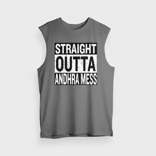Straight outta andhra mess men/unisex tank top in charcoal melange color