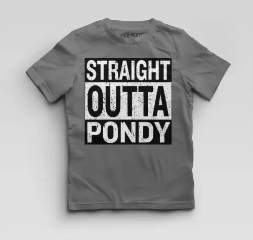 Straight outta pondy boys round neck t-shirt in charcoal melange color