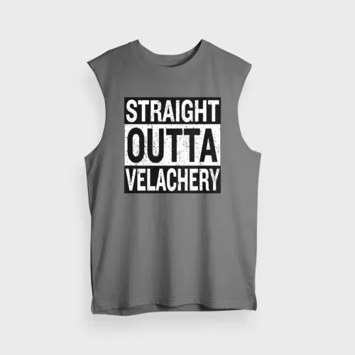 Straight outta velachery men/unisex tank top in charcoal melange color