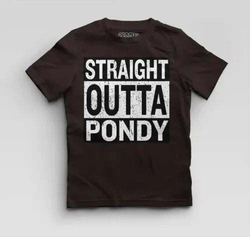 Straight outta pondy boys round neck t-shirt in coffee brown color