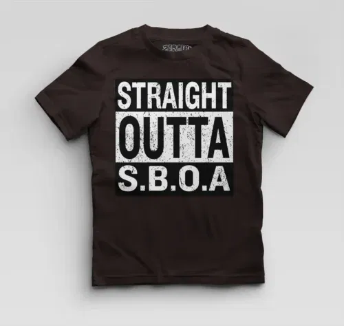 Straight outta sboa boys round neck t-shirt in coffee brown color