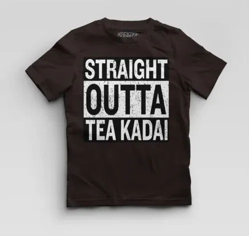 Straight outta tea kadai boys round neck t-shirt in coffee brown color