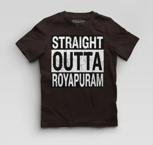 Straight outta royapuram boys round neck t-shirt in coffee brown color