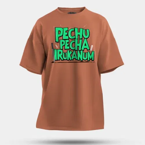Pechu pecha irrukanum men/unisex oversized t-shirt in coral color