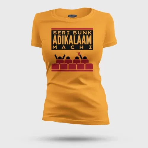 Seri bunk adikalaam machi women's t-shirt in golden yellow color
