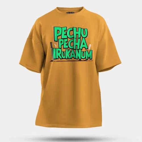Pechu pecha irrukanum men/unisex oversized t-shirt in golden yellow color