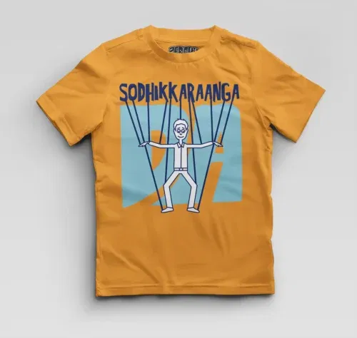 Sodhikkaraangada boys round neck t-shirt in golden yellow color