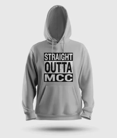 Straight outta mcc men/unisex hoodie in grey melange color