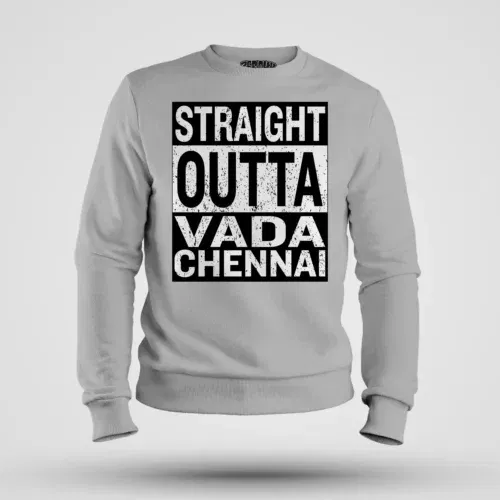 Straight outta vada chennai men/unisex sweatshirt in grey melange color