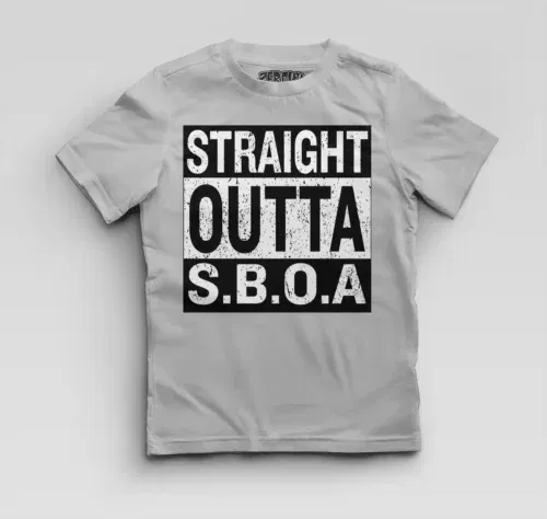 Straight outta sboa boys round neck t-shirt in grey melange color