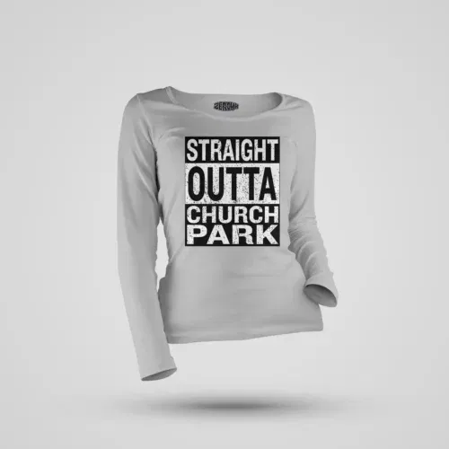 Straight outta church park women's long sleeve t-shirt in grey melange color