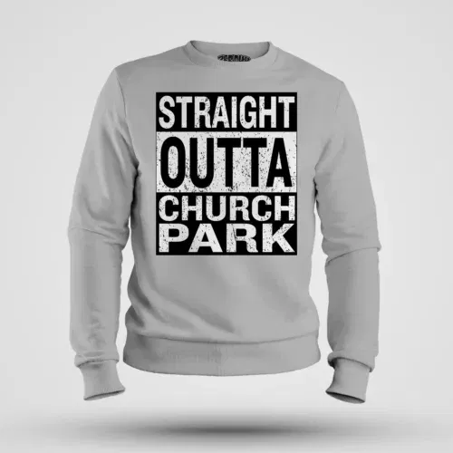Straight outta church park men/unisex sweatshirt in grey melange color