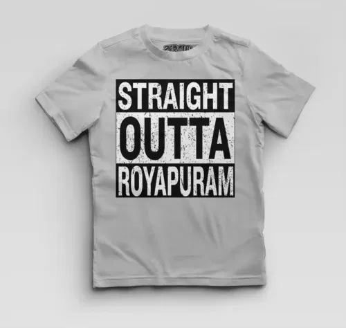 Straight outta royapuram boys round neck t-shirt in grey melange color
