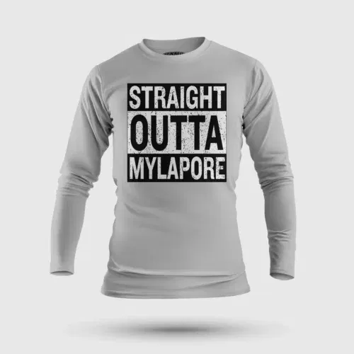 Straight outta mylapore men/unisex long sleeve t-shirt in grey melange color