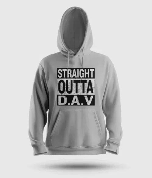 Straight outta dav men/unisex hoodie in grey melange color