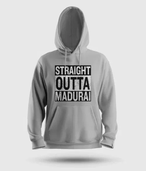 Straight outta madurai men/unisex hoodie in grey melange color