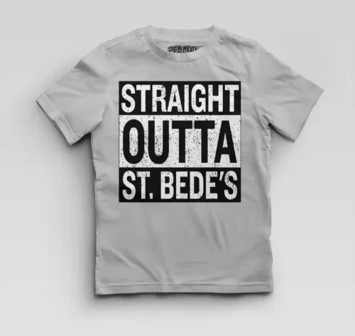 Straight outta st. Bedes boys round neck t-shirt in grey melange color