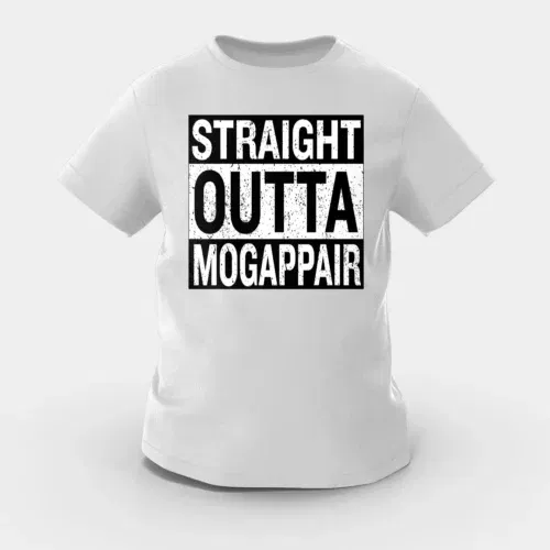 Straight outta mogappair girls round neck t-shirt in grey melange color