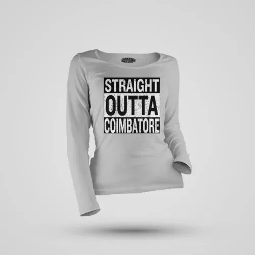 Straight outta coimbatore women's long sleeve t-shirt in grey melange color