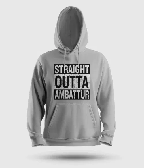 Straight outta ambattur men/unisex hoodie in grey melange color