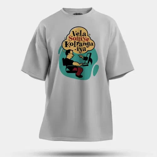 Vela soliye kolrangaiya men/unisex oversized t-shirt in grey melange color