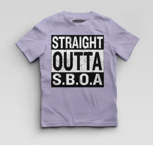 Straight outta sboa boys round neck t-shirt in lavender color