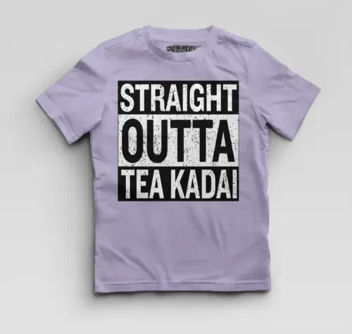 Straight outta tea kadai boys round neck t-shirt in lavender color