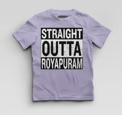 Straight outta royapuram boys round neck t-shirt in lavender color