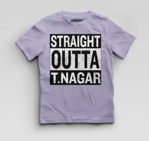 Straight outta t-nagar boys round neck t-shirt in lavender color