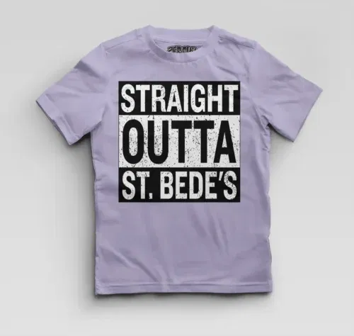 Straight outta st. Bedes boys round neck t-shirt in lavender color