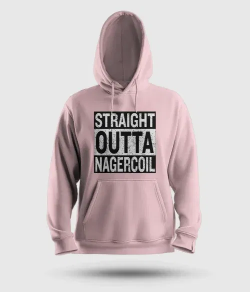 Straight outta nagercoil men/unisex hoodie in light baby pink color