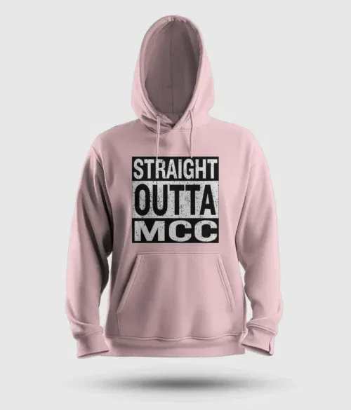 Straight outta mcc men/unisex hoodie in light baby pink color
