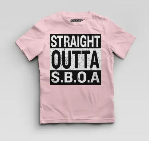 Straight outta sboa boys round neck t-shirt in light baby pink color