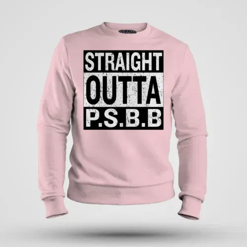 Straight outta psbb men/unisex sweatshirt in light baby pink color
