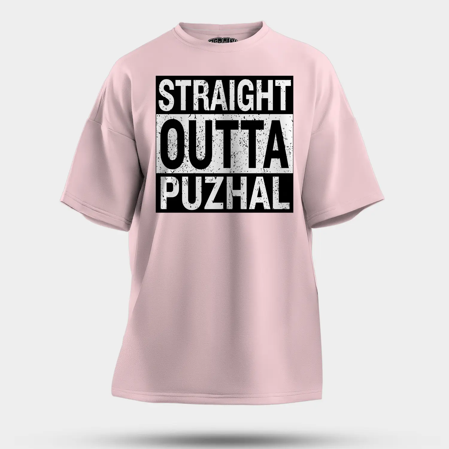 Straight Outta Puzhal Men/Unisex Oversized T-Shirt in Light Baby Pink Color