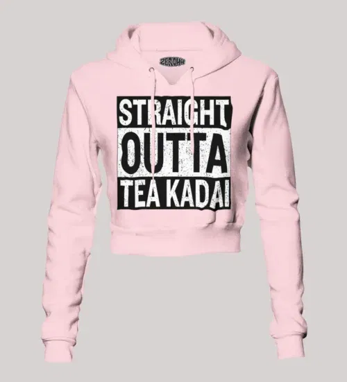 Straight outta tea kadai women's crop hoodies in light baby pink color
