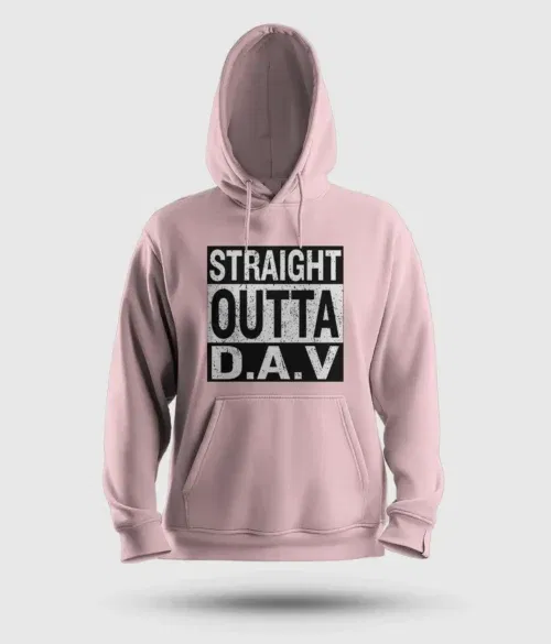 Straight outta dav men/unisex hoodie in light baby pink color
