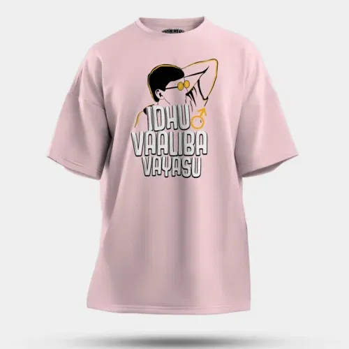 Idhu vaaliba vayasu men/unisex oversized t-shirt in light baby pink color