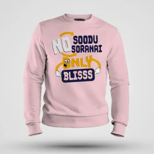 No soodu no soranai only blissssssss men/unisex sweatshirt in light baby pink color